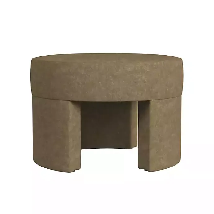 Discount Kirklands Home Mocha Round Upholstered Ottoman Brown
