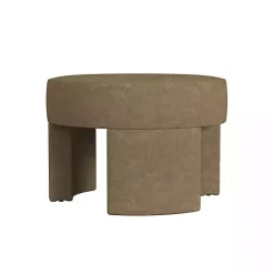 Discount Kirklands Home Mocha Round Upholstered Ottoman Brown