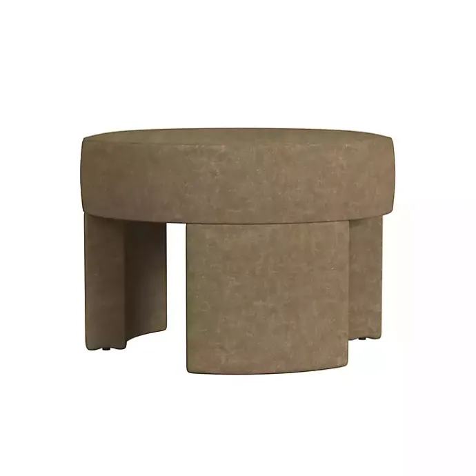 Discount Kirklands Home Mocha Round Upholstered Ottoman Brown