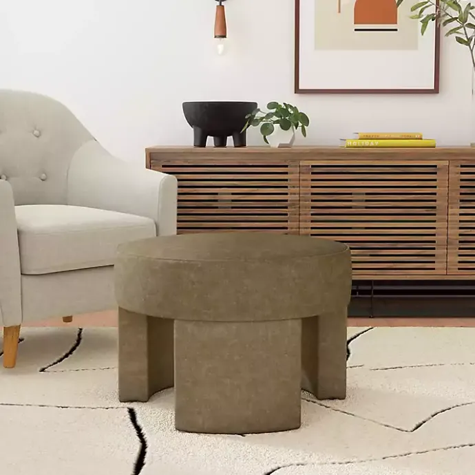 Discount Kirklands Home Mocha Round Upholstered Ottoman Brown