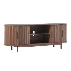Kirklands Home Mocha Wood Reeded Oval TV Stand Brown