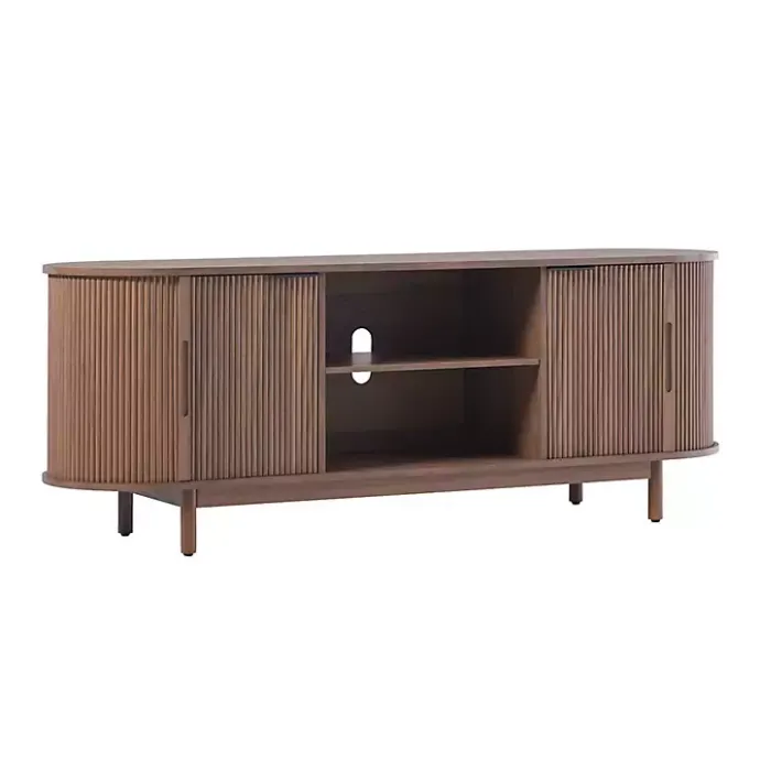 Kirklands Home Mocha Wood Reeded Oval TV Stand Brown