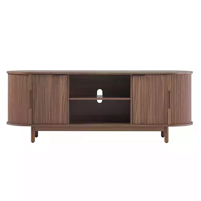 Kirklands Home Mocha Wood Reeded Oval TV Stand Brown
