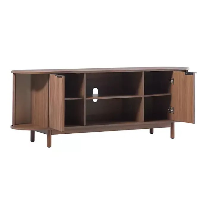 Kirklands Home Mocha Wood Reeded Oval TV Stand Brown