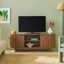Kirklands Home Mocha Wood Reeded Oval TV Stand Brown