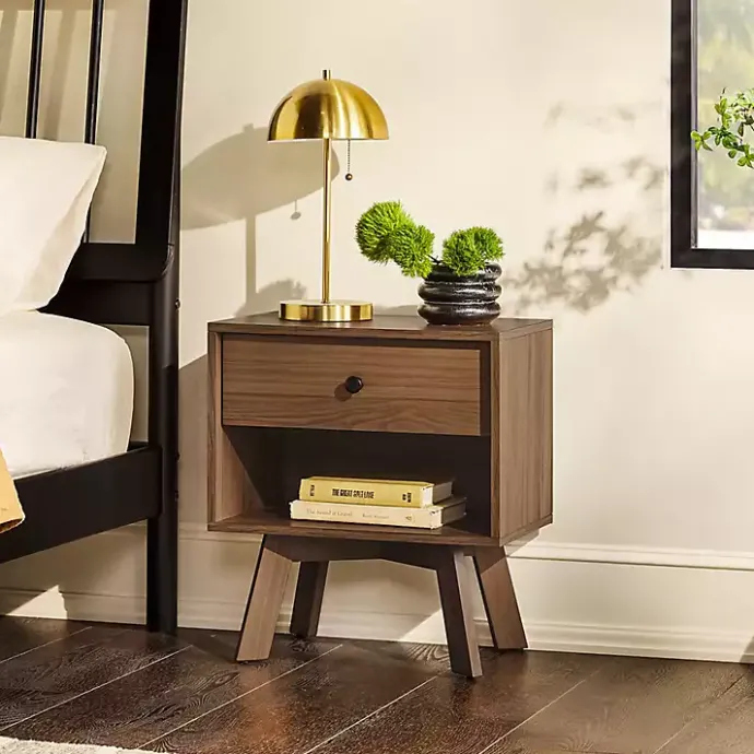 Best Kirklands Home Mocha Wood Mid-century Modern Nightstand Brown