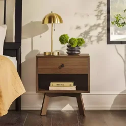 Best Kirklands Home Mocha Wood Mid-century Modern Nightstand Brown