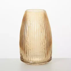 Clearance Kirklands Home Modern Amber Ribbed Glass Vase Brown