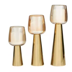 Best Kirklands Home Modern Base Glass 3-pc. Candle Holder Set Gold