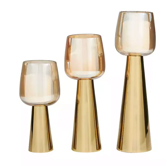 Best Kirklands Home Modern Base Glass 3-pc. Candle Holder Set Gold