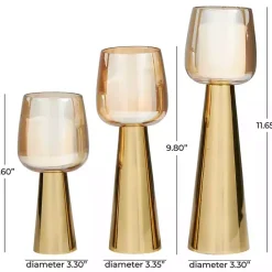Best Kirklands Home Modern Base Glass 3-pc. Candle Holder Set Gold