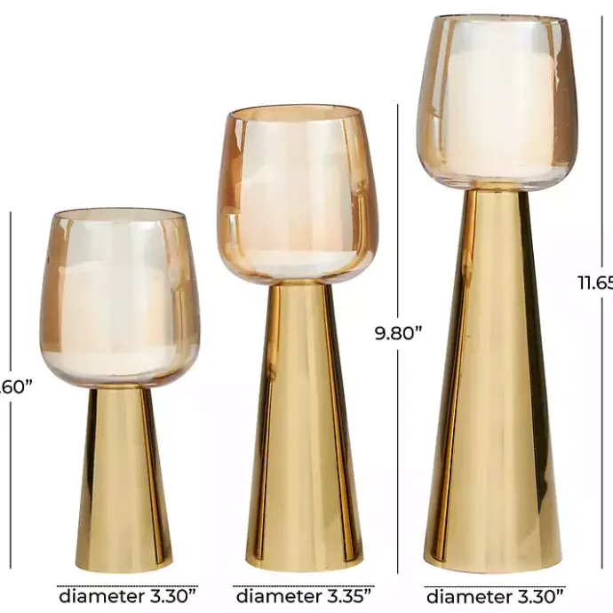 Best Kirklands Home Modern Base Glass 3-pc. Candle Holder Set Gold