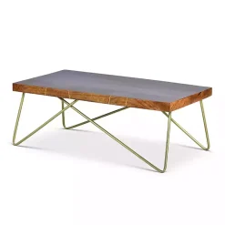 Kirklands Home Modern Mango Wood Brass Coffee Table Brown