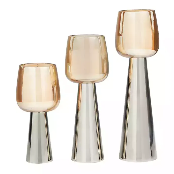Clearance Kirklands Home Modern Silver Base Glass 3-pc. Candle Holder Set