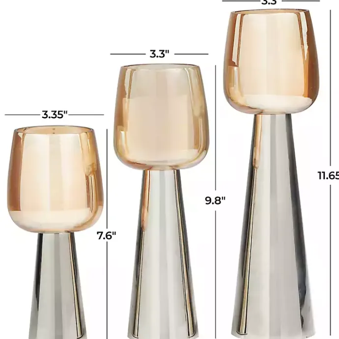 Clearance Kirklands Home Modern Silver Base Glass 3-pc. Candle Holder Set