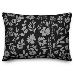 Clearance Kirklands Home Monochrome Florals Indoor/Outdoor Lumbar Pillow Black