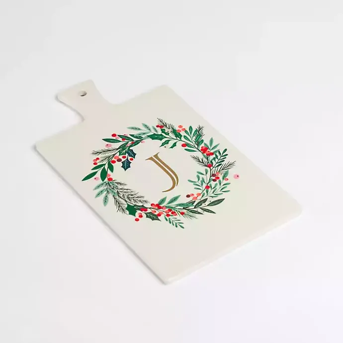 Outlet Kirklands Home Monogram J Christmas Wreath Serving Board