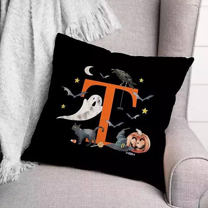 Hot Kirklands Home Monogram T Halloween Indoor/Outdoor Pillow