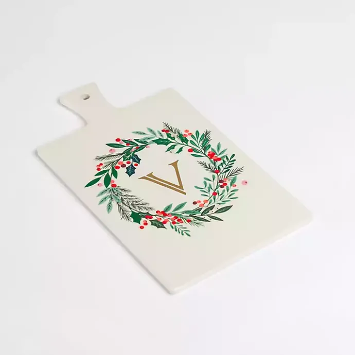 Outlet Kirklands Home Monogram V Christmas Wreath Serving Board