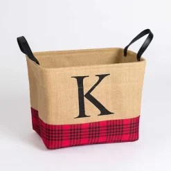 New Kirklands Home Monogrammed K Red and Black Plaid Jute Bin