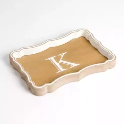 New Kirklands Home Monogrammed K Scalloped Wood Tray White