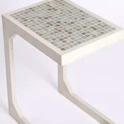Best Kirklands Home Mosaic Tile White Wood C-Table Blue