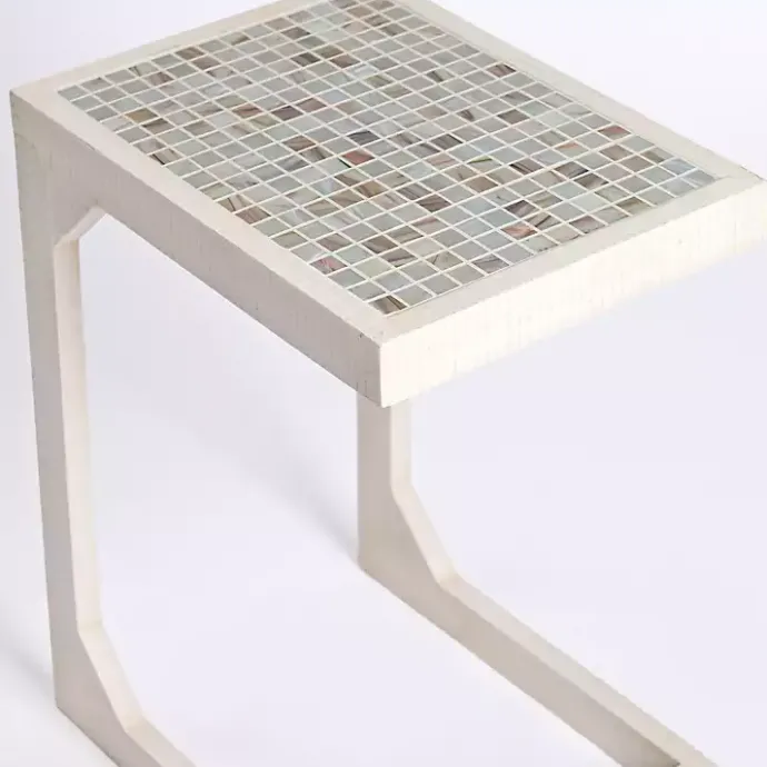 Best Kirklands Home Mosaic Tile White Wood C-Table Blue