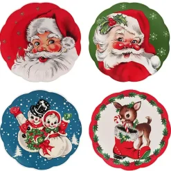 New Kirklands Home color Vintage Christmas Plates, Set of 4 Multi