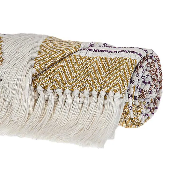 Clearance Kirklands Home Mustard Herringbone Multi Striped Throw Yellow