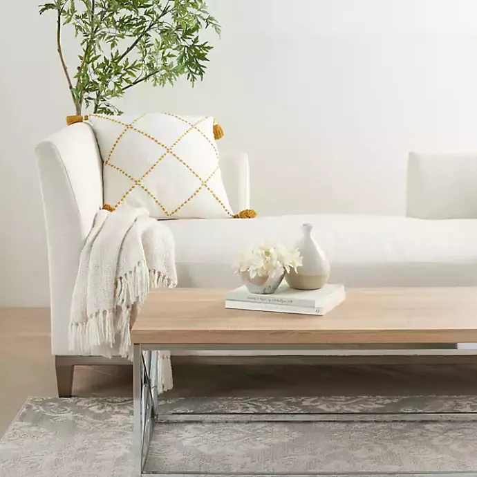 Sale Kirklands Home Mustard Stitched Lattice Throw Pillow