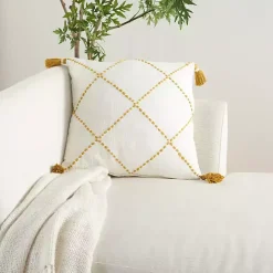 Sale Kirklands Home Mustard Stitched Lattice Throw Pillow