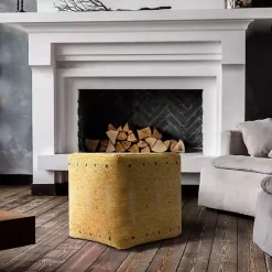 Discount Kirklands Home Mustard Bohemian Ultra-Soft Pouf Yellow