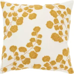 New Kirklands Home Mustard Yellow Embroidered Floral Throw Pillow