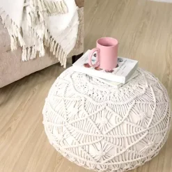 Hot Kirklands Home Mystic Macrame Pouf White