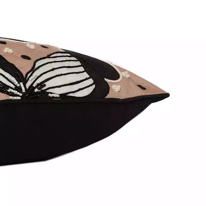 Discount Kirklands Home Natural & Black Embroidered Floral Throw Pillow