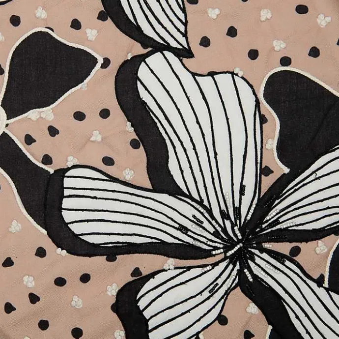 Discount Kirklands Home Natural & Black Embroidered Floral Throw Pillow