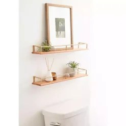 Clearance Kirklands Home Natural & Gold Rectangle Cameron Shelves, Set of 2