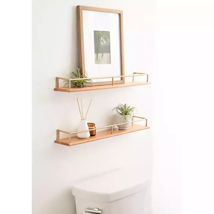 Clearance Kirklands Home Natural & Gold Rectangle Cameron Shelves, Set of 2