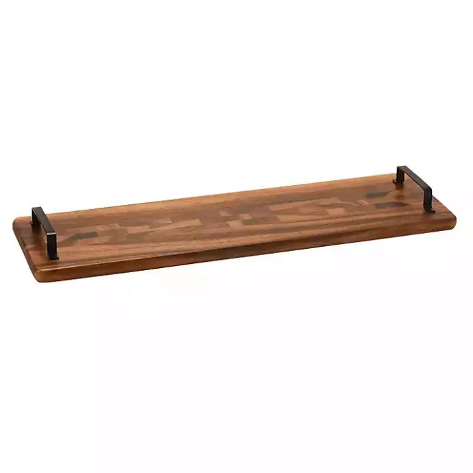 New Kirklands Home Natural Acacia Long Tray with Handles Brown