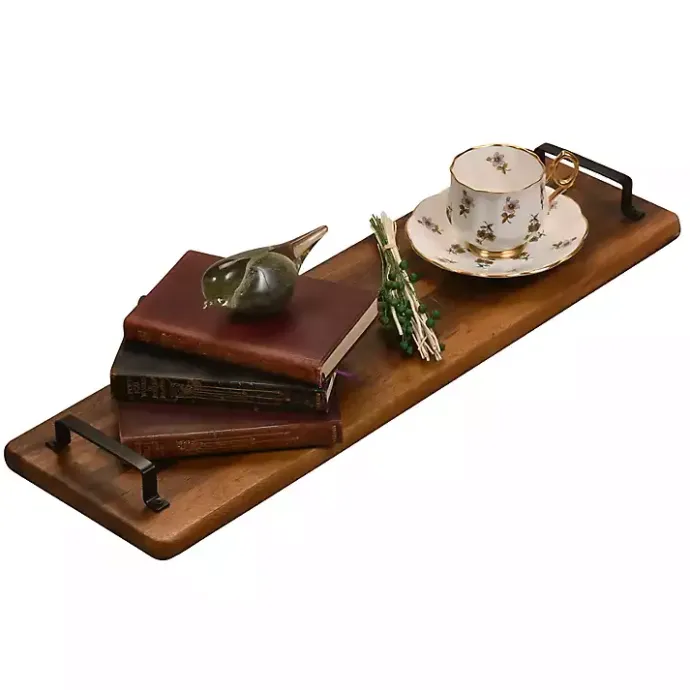 New Kirklands Home Natural Acacia Long Tray with Handles Brown