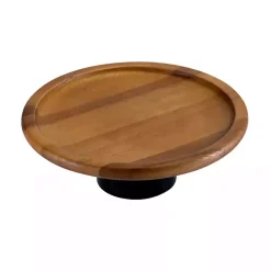 Online Kirklands Home Natural Acacia Wood Cake Stand with Black Base