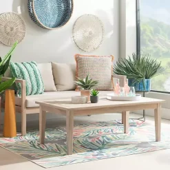 Discount Kirklands Home Natural Acacia Wood Slatted Outdoor Coffee Table Tan