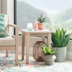 Discount Kirklands Home Natural Acacia Wood Slatted Outdoor Side Table Tan