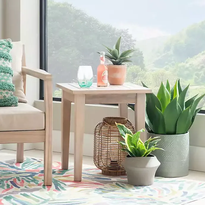 Discount Kirklands Home Natural Acacia Wood Slatted Outdoor Side Table Tan