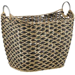 Kirklands Home Natural and Black Seagrass Diamond Weave Basket