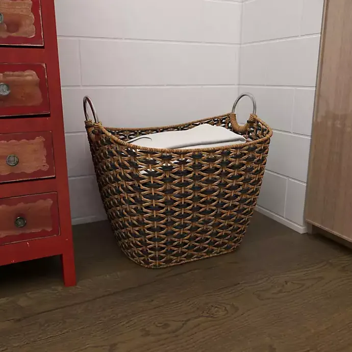 Kirklands Home Natural and Black Seagrass Diamond Weave Basket