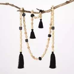 Online Kirklands Home Natural and Black Wood Bead Garlands, Set of 2