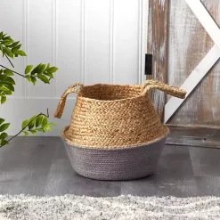 Kirklands Home Natural and Gray Woven Jute Planter Basket
