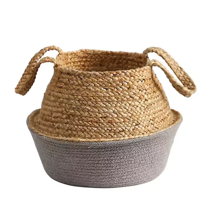 Kirklands Home Natural and Gray Woven Jute Planter Basket