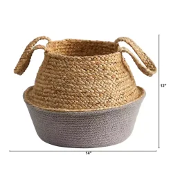 Kirklands Home Natural and Gray Woven Jute Planter Basket